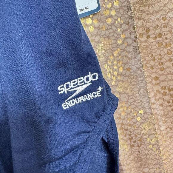 Speedo Navy Blue Red Endurance Thin Strap One Piece Sport Swim 6/32 Med NWT - Picture 3 of 9